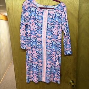 Lilly Pulitzer Pink and Blue Floral Midi Shift Dress